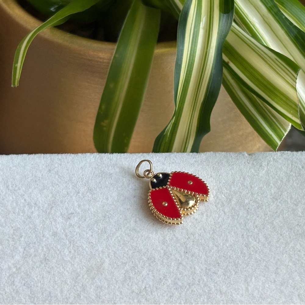 18K Real Gold Red and Gold Ladybug Pendant